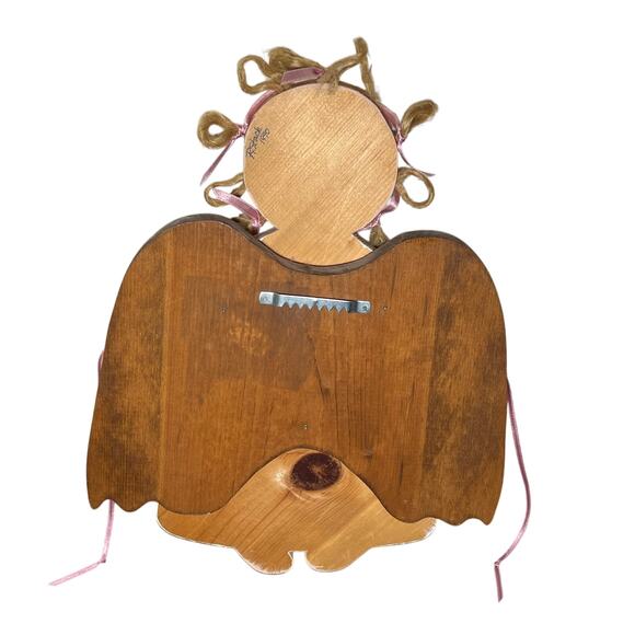 Handmade Wooden Angel Wall Hanging Folk Art Decor Hearts Garland 13" - Picture 2 of 8